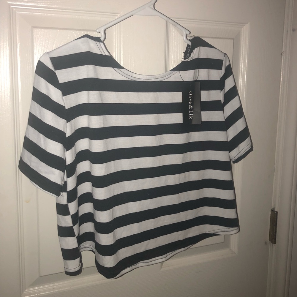 Olive & Lile black and white striped crop top